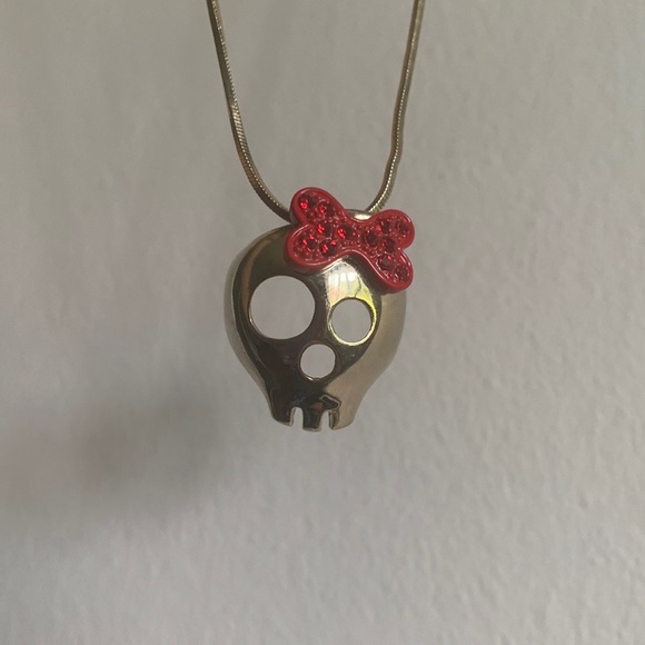 Skull necklace Gold skull with red bow Brazilian Gold - Picture 7 of 7